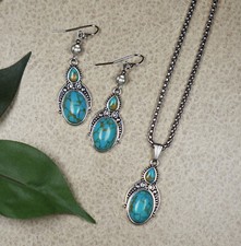 Turquoise Dangle Boho Statement Stainless Steel Jewelry Set, Gift for Her