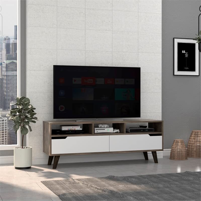 54 Brown And White Particle Board Open Shelving TV Stand