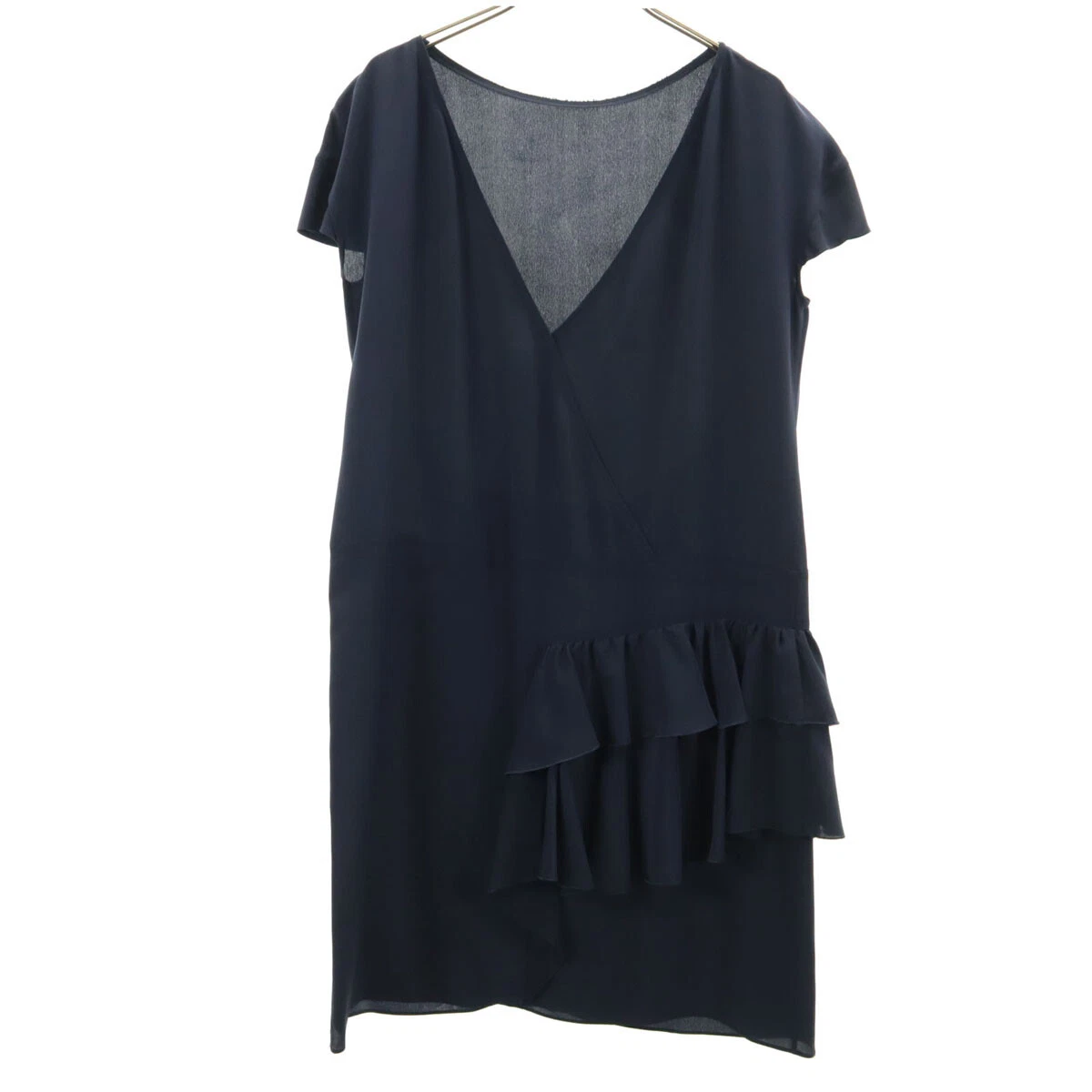 MIU MIU MIUMIU seta manica corta arricciato pezzo unico 42 blu navy manica francese donna