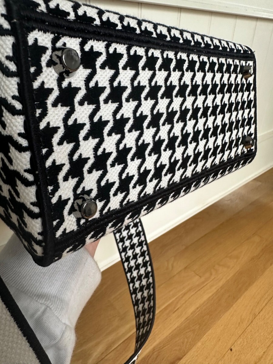 Christian Dior Lady D-Lite Houndstooth Black White Embroidered