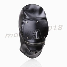 Leather Constraint Hood Detachable Blindfold Full Head Mask Costumes Cosplay New