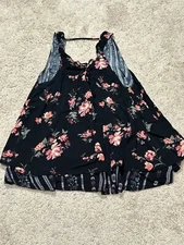 Love Fire Womens Shirt Size Medium Multicolor Floral Print Strappy Flowy Casual