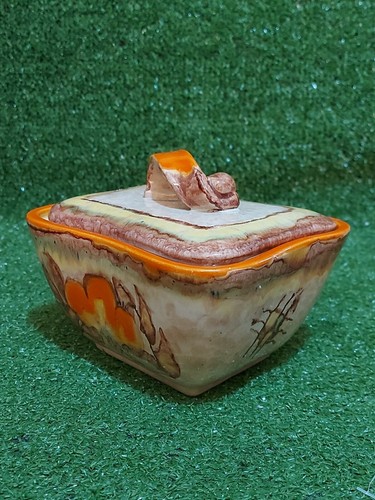 Cuenco de plato con tapa cuadrada naranja/amarillo de cerámica alemana Dumler And Breiden 346 - Imagen 5 de 9