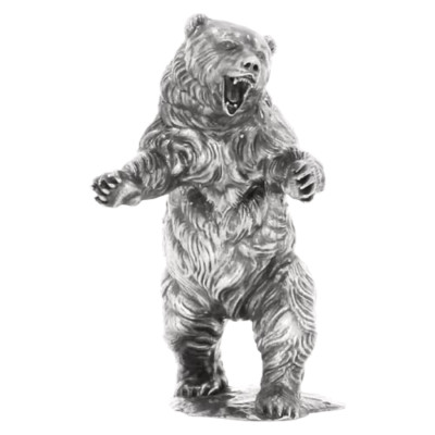Limited Edition Hand Chiseled 12 oz Ozzy the Bear Stock Market 925 Silver Statue