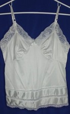 VINTAGE ADONNA CAMISOLE CAMI SLIP LACY BUST RIBBON STRAPS SIZE 34 WHITE