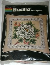 Bucilla Needlepoint Kit 4487 PEONIES  LACE 14" Pillow Cover