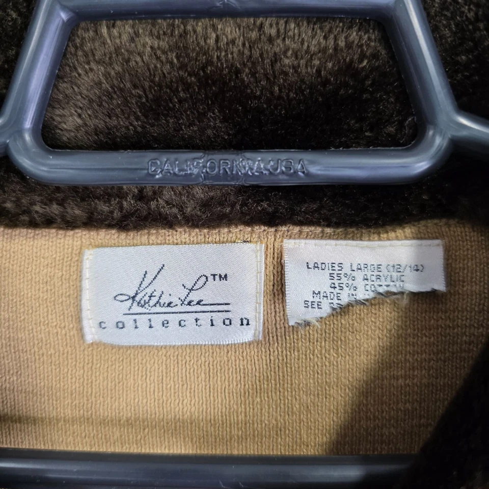 Suéter cárdigan tostado Kathie Lee para mujer cremallera completa cuello de piel sintética talla L (12/14) Foto 3 de 4