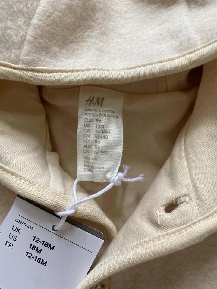 NUEVA CHAQUETA ABRIGO H&M MEZCLA LANA CON CAPUCHA 18M 12-18M CREMA NATURAL Foto 3 de 4