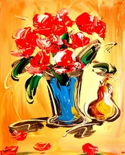 M. KAZAV  -  RED ROSES  Supeb Oil Painting   abstract SIGNED  Original owfwf