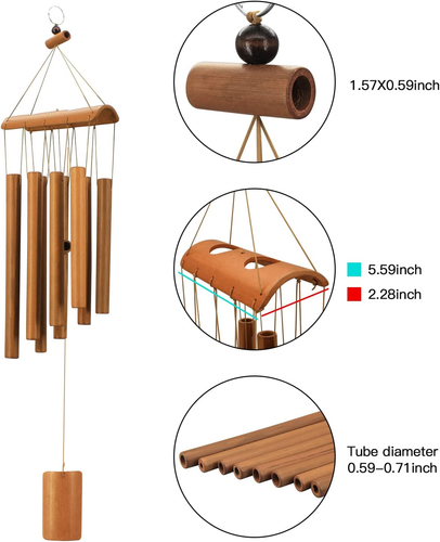 Wooden Bamboo Wind Chimes Sympathy Outdoor Windchimes for Patio Porch Garden - Picture 3 of 12