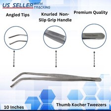 Kocher Thumb Forceps 10" 1x2 Teeth Angled Surgical Instruments Long Tweezer NEW