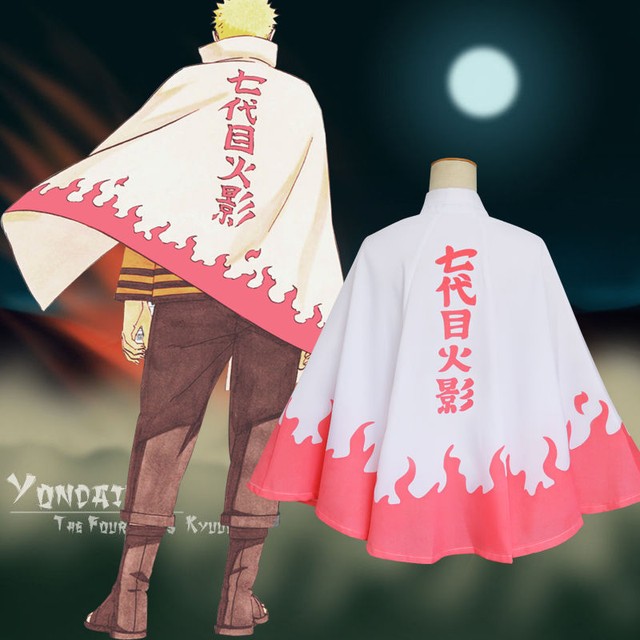 Anime Naruto Shippuden Costume 7th Hokage Mens Cosplay Cloak Uzumaki 