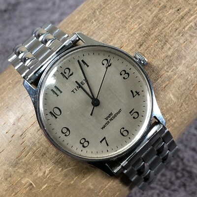 Vintage Timex Marlin Men Formal Silver Tone 33mm Mechanical Wind