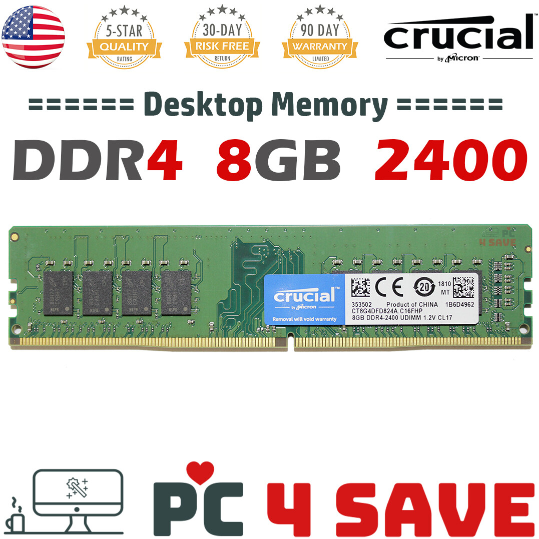 Crucial 8GB DDR4 2400 Desktop Memory x 8GB UDIMM 2RX8 288