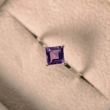 Princess Cut Women's Engagement Ring 925 Sterling Silver Statement Amethyst Ring