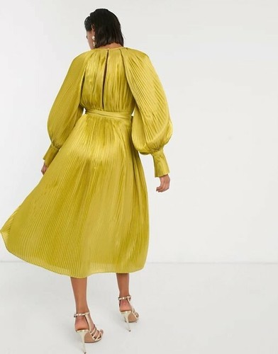 Asos Edition Pleated Blouson Sleeve Dress Size 8 - Picture 3 of 4