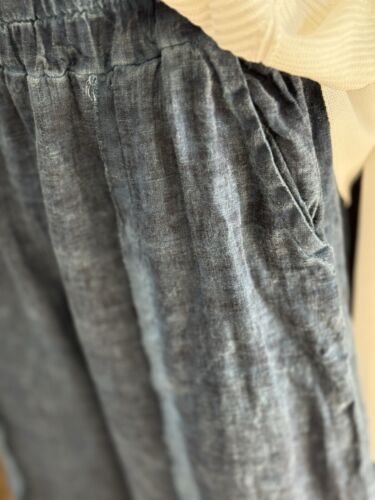 milio milano Linen Pleated In Front Pants Lagenlook Wide Leg Pull on Large - Picture 3 of 6