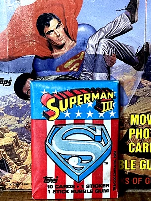 1983 TOPPS SUPERMAN III Hit Movie 🍿 PACK 10 Cards 1 Sticker 1 Gum US IMPORT OVP