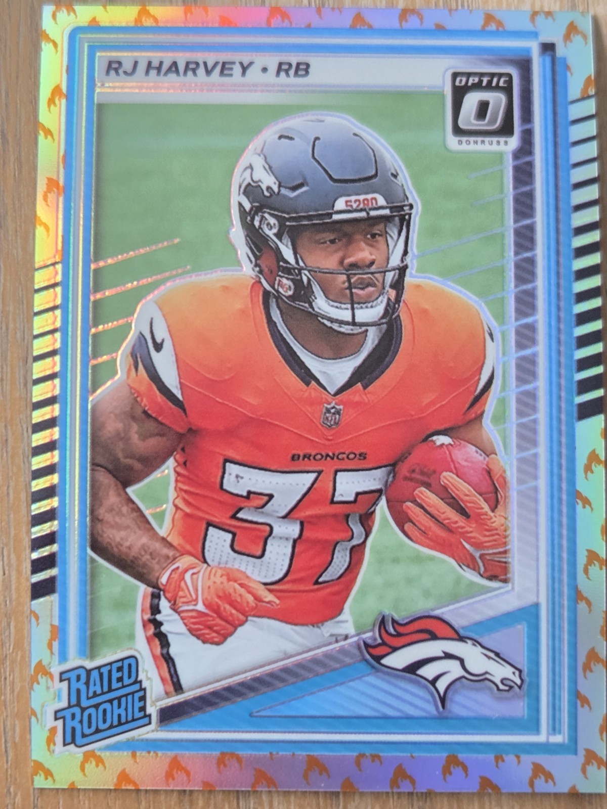 2025 Panini Donruss Optic #208 RJ Harvey Fire Emoji Prizm Rated Rookie RC SP