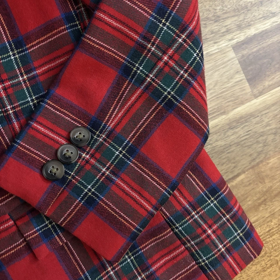Blazer Janie and Jack Niño Rojo Tartán Lana Talla 5 Navidad Vacaciones Preppy Cuadros Foto 4 de 4