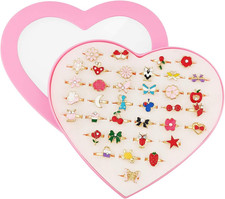 36 Pcs Adjustable Rings in Box, No Duplication, Children Kids Little Girl Preten