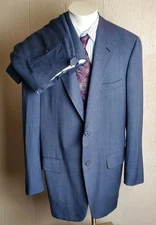 Stuart's Choise Suit Mens 45 L Birdseye Wool Super 100s Cuffed Pants 37X29 Italy