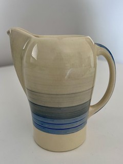 Susie Cooper small jug blue/green/grey stripe 1930s stamp
