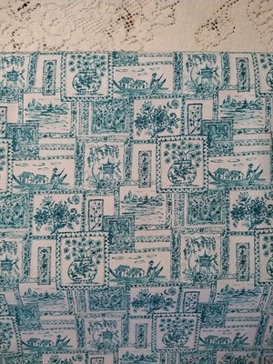 Asian Artistic Stamps Cotton Quilt Fabric Teal Blue BTHY 18x44 JoAnn