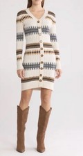 Lucky Brand 1X Longline Cardigan Sweater Southwestern Fair Isle Button Front