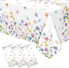 3 Pcs Spring Floral Tablecloth Decorations, Disposable Wildflower Butterfly