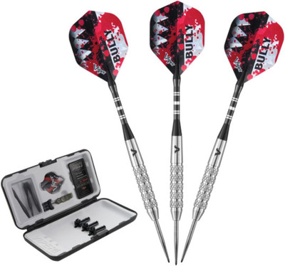 Bully 80% Tungsten Steel Tip Dart Set with Case, Coarse Knurling, 24 Grams, Red 