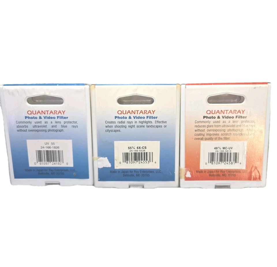 Quantaray 55mm & 49mm Filter Set - Three Filters: MC UV, UV HAZE & CROSS 6X - Image 2 of 3
