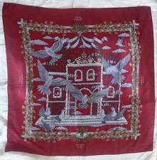 HERMES scarf red dove design 