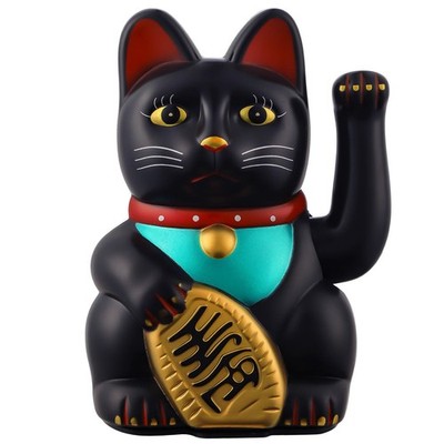 6 in Maneki Neko Lucky Cat Waving Arm Battery Operated for Fortune Black