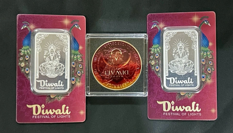 2X PAMP Diwali Peacocks FOL 1 oz Silver Bar + 2025 Diwali ASE Colorized. - Image 2 of 3