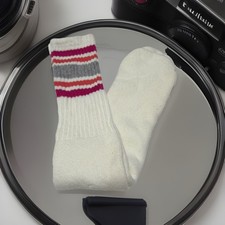 VTG Socks 80's Women s Acrylic Tube White Pink Peach Gray USA Made 19