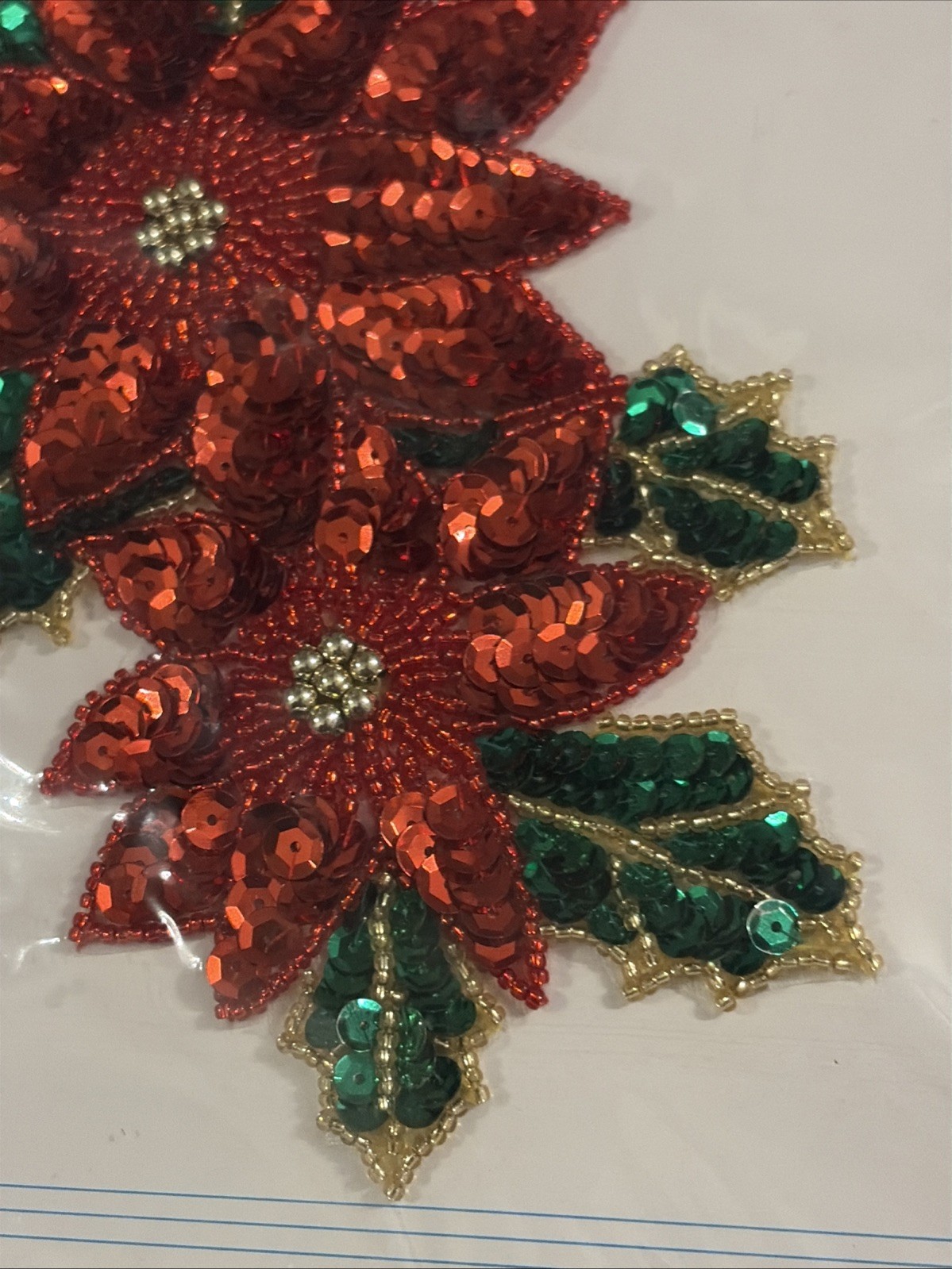 Beaded Sequin Poinsettia 9 In Appliques Vintage NEW In Package Lot Of 6