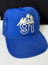 Vintage Hawaii Maui 91 Trucker Hat Blue White Foam Mesh Back Hawaiian Headwear