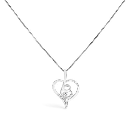 10K Weißgold 0,03 Karat Diamant akzentuiert Wirbel Herz 18" Anhänger Halskette - Bild 1 von 5