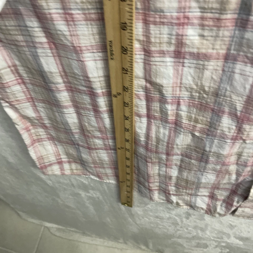 Roundtree & Yorke Mens Button Shirt Beige Plaid 3XB Big Cotton Short Sleeve - Image 4 of 4