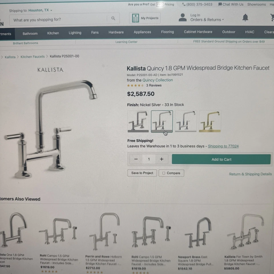 Grifo de cocina Kallista Quincy níquel plateado Foto 2 de 3