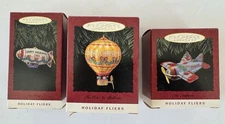 HALLMARK CHRISTMAS ORNAMENTS LOT 3 TIN HOT AIR BALLOON BLIMP AIRPLANE