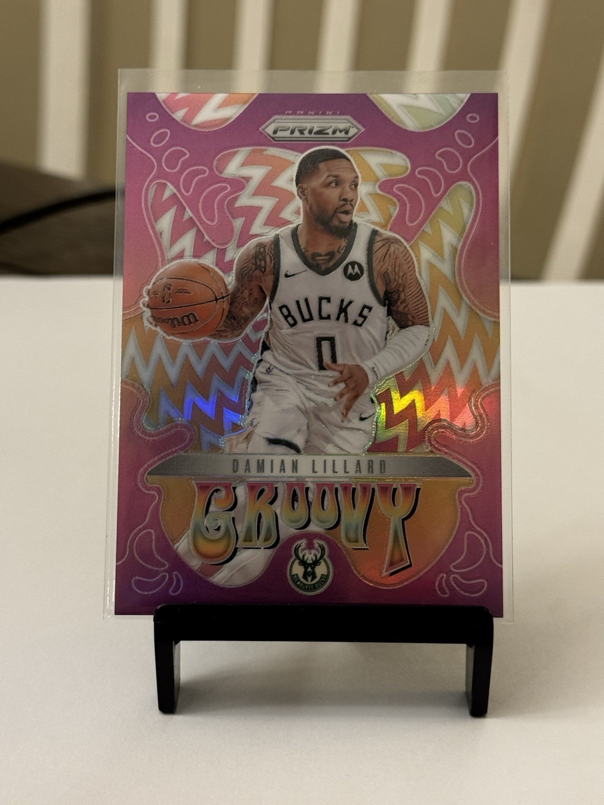 2024 Prizm Damian Lillard No.5 Groovy SSP- Milwaukee Bucks