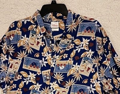 Disney Shirt Mens M Mickey Mouse Aloha Hawaiian Rayon All Over Print 
