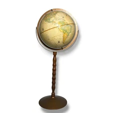 Vintage Replogle Floor Globe World Classic Series Wood Stand Relief 12 Inch 