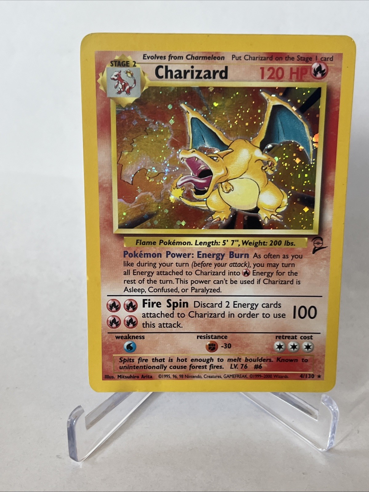 Pokemon Charizard 4/130 Base Set 2 Holo MP w/Holo Swirl