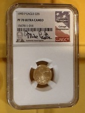 1990 P GOLD MIKE CASTLE SIGNED NGC PF70 AMERICAN EAGLE $5 1/10 OZ ULTRA CAMEO