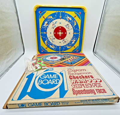 Vintage 1974 Munro 101 Table Games 2 Side Carrom Crokinole Speedway Race W/ Box