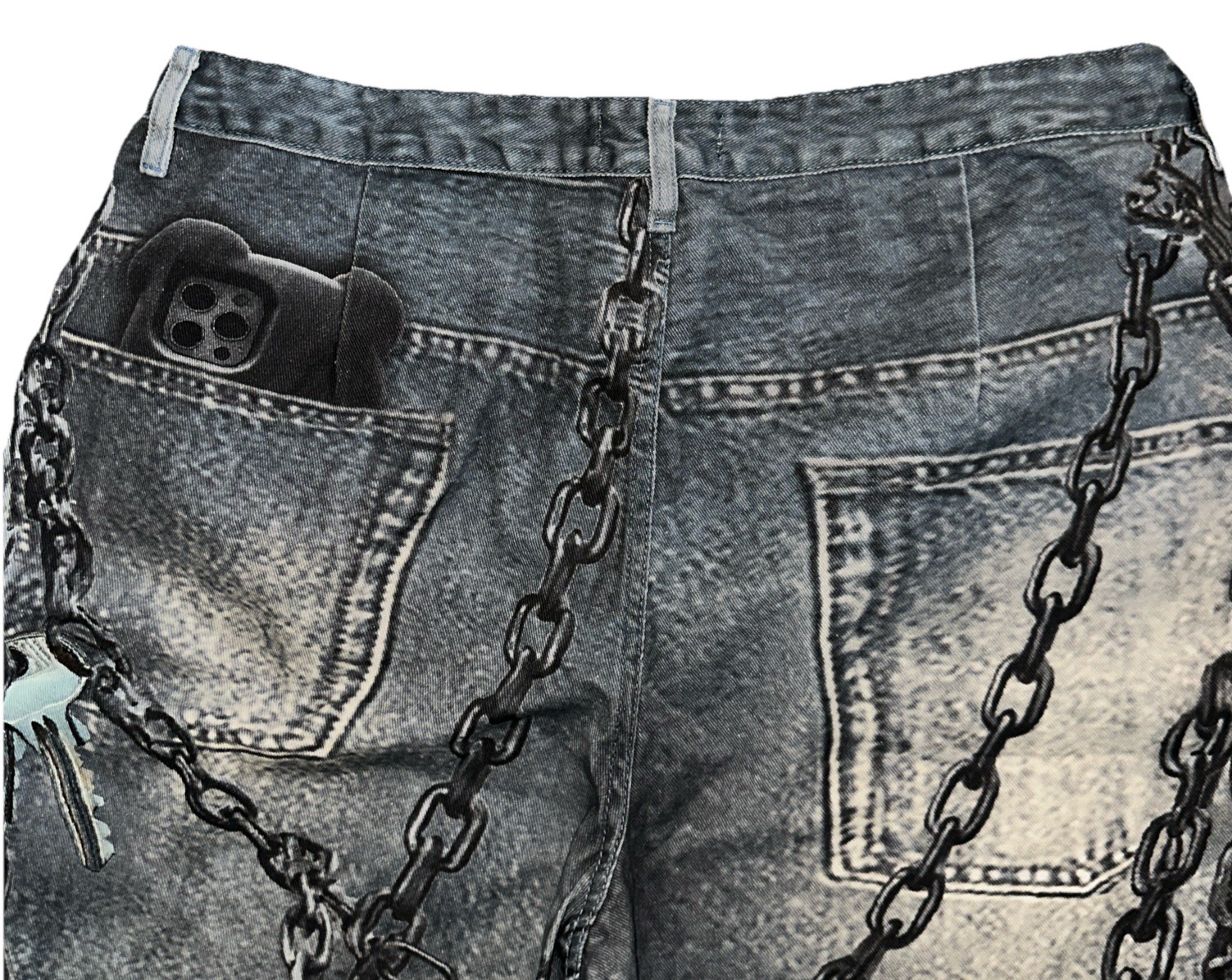Fashion Nova Jeans Women’s Size 18 Plus Blue Graphic Chain Teddy Bear Cotton New image 7