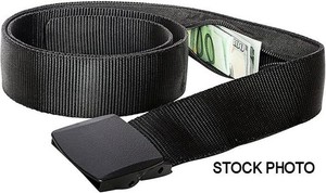 Zero Grid Travel Security Belt - Hidden Money Pouch - Non-Metal Buckle (Black)